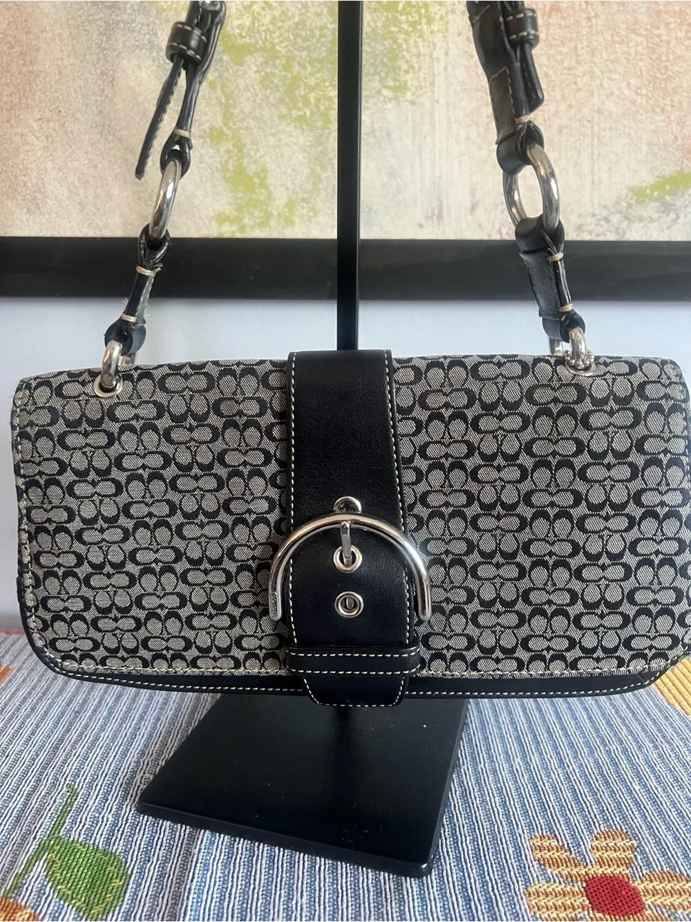 Coach SOHO Vintage 2004 Black and Gray Mini Cs Signature Canvas Shoulder Bag